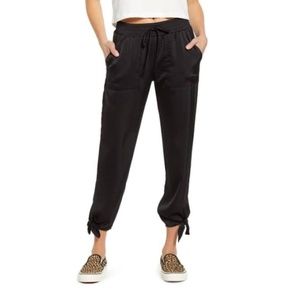 Socialite Satin Jogger Pants - Black - Side Ankle Tie Classy